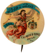 "POTH'S BEER 1900" AMONG THE EARLIEST AND MOST BEAUTIFUL AD BUTTONS FOR BEER.