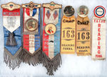 SIX ORNATE RIBBON BADGES FOR PATRIOTIC ORDER SONS OF AMERICA IN READING, PA.