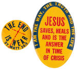 PAIR OF CLASSIC RELIGIOUS SLOGAN BUTTONS.