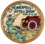 AUTO SHOW BUTTON FROM 1907 ONE OF THREE KNOWN VARIETIES, ALL RARE.