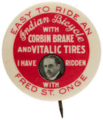 INDIAN BICYCLE WITH FRED ST. ONGE PORTRAIT BUTTON.