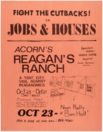 BOLD ANTI-REAGAN "ACORN'S REAGAN'S RANCH" POSTER WITH GRAPHIC OF TENT CITY.