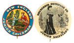 CHILDREN AS "JUNIOR SALESMAN" AND "JUNIOR SALESLADY" PAIR OF EARLY 1900s BUTTONS.