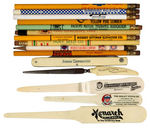 WOODEN ADVERTISING PENCILS AND CELLULOID ADVERTISING LETTER OPENERS.