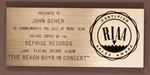 "THE BEACH BOYS IN CONCERT" RIAA GOLD RECORD AWARD.