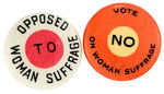 BUTTON PAIR OPPOSING WOMAN SUFFRAGE.