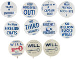 EIGHT ANTI-ROOSEVELT AND THREE WILLKIE REBUS BUTTONS.