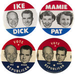 FOUR FLOATING HEAD JUGATES IKE/NIXON AND MAMIE/PAT BUTTONS.