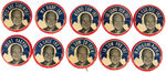 GROUP OF TEN IKE PORTRAIT BUTTONS WITH "I LIKE IKE" IN DIFFERENT LANGUAGES.