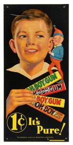 "OH BOY GUM IT'S PURE!" 1930s TIN LITHO SIGN.