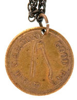 LINCOLN "GOOD FOR ANOTHER HEAT" 1864 BRASS TOKEN WITH STICKPIN EAGLE HANGER.