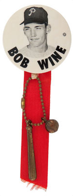 "BOB WINE" PHILLIES BASEBALL BUTTON.