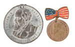 HARRISON THREE 1888 CAMPAIGN ITEMS PLUS 1889 INAUGURAL MEDAL.