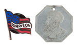 HARRISON THREE 1888 CAMPAIGN ITEMS PLUS 1889 INAUGURAL MEDAL.