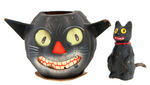 HALLOWEEN BLACK CAT DIE-CUT LANTERN AND FIGURAL PAIR.