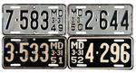 EARLY MARYLAND MOTORCYCLE LICENSE PLATES FOR FOUR CONSECUTIVE YEARS.