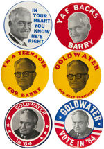 SIX GOLDWATER PORTRAIT BUTTONS FROM 1964 CAMPAIGN.