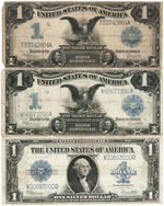 $1 SILVER CERTIFICATES LARGE SIZED NOTES MIXED SERIES LOT OF THREE.