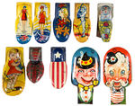 TEN COLORFUL LITHO TIN CLICKERS 1940s AND EARLIER.