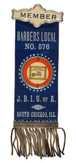 BARBERS UNION BEAUTIFUL "MEMBER" RIBBON BADGE.