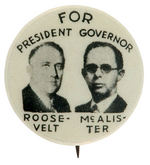 FRANKLIN ROOSEVELT AND TENNESSEE COATTAIL JUGATE 1932 BUTTON.