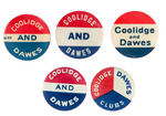 COOLIDGE FIVE NAME BUTTONS INCLUDING ONE UNLISTED IN HAKE.