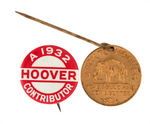 HOOVER 1932 BUTTON AND 1932 STICKPIN MEDALLION.