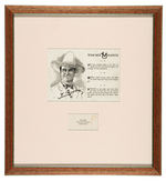 “TOM MIX” FRAMED PERSONAL THANK YOU CARD.