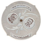 MECHANICAL ALUMINUM BADGE PICTURING McKINLEY/ROOSEVELT AND BRYAN/STEVENSON.