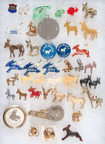 COLLECTION OF 42 DONKEY BUTTONS, PINS, CHARMS ETC.