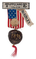 McKINLEY RARE BADGE WITH REAL PHOTO PORTRAIT AND HAND PAINTED 1896 CHESTNUT.