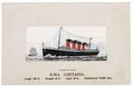 “R.M.S. LUSITANIA” EMBOSSED POSTCARD WITH SILK INSERT IMAGE OF SHIP.