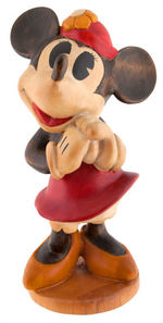 "MICKEY MOUSE" & "MINNIE MOUSE" WOOD CARVING FIGURE PAIR.