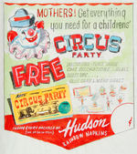 “FREE CIRCUS PARTY! HUDSON RAINBOW NAPKINS” PROTOTYPE  STORE SIGNS ORIGINAL ART.