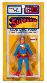 "SUPERMAN BEND 'N FLEX" MEGO FIGURE ON CARD.