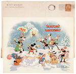 WALT DISNEY STUDIO CHRISTMAS CARD FOR 1934 WITH ENVELOPE.