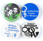 WOMENS ISSUES BUTTONS (4) WITH FEMINIST SYMBOL.