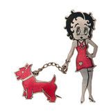 BETTY BOOP WITH SCOTTIE DOG ENAMEL AND SILVERED BRASS PIN.