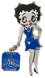 BETTY BOOP ENAMEL PIN WITH LOGO OF TEXAS CENTENNIAL.