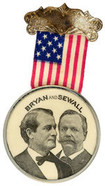 "BRYAN AND SEWELL" 1896 SCARCE RIBBON BADGE.