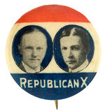 COOLIDGE AND DAWES "REPUBLICAN X" CLASSIC 1920 JUGATE BUTTON.