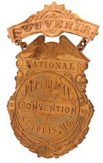 McKINLEY NOMINATING CONVENTION 1896 BADGE PLUS EMBOSSED BRASS BADGE SIMULATING A GOLD COIN.