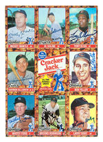 BASEBALL HALL OF FAMER SIGNED CRACKER JACK BASEBALL SHEET.