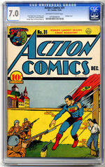 ACTION COMICS #31 DECEMBER 1940 CGC 7.0 OFF-WHITE TO WHITE PAGES.