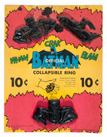 “OFFICIAL BATMAN COLLAPSIBLE RING” GUMBALL MACHINE CARD WITH SIX RINGS.