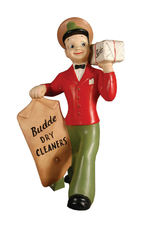 "BUDDE DRY CLEANERS" FIGURAL DISPLAY.