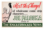 "JOE PALOOKA" DAILY STRIP NEWSPAPER PROMO SIGN.