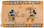 MICKEY & MINNIE SILVER PLATE BOXED UTENSIL SET AND CUP.