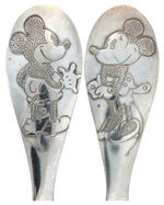 MICKEY & MINNIE SILVER PLATE BOXED UTENSIL SET AND CUP.