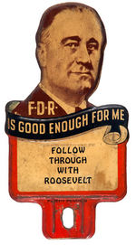 FDR FIGURAL PORTRAIT 1936 DIE-CUT METAL LICENSE PLATE.